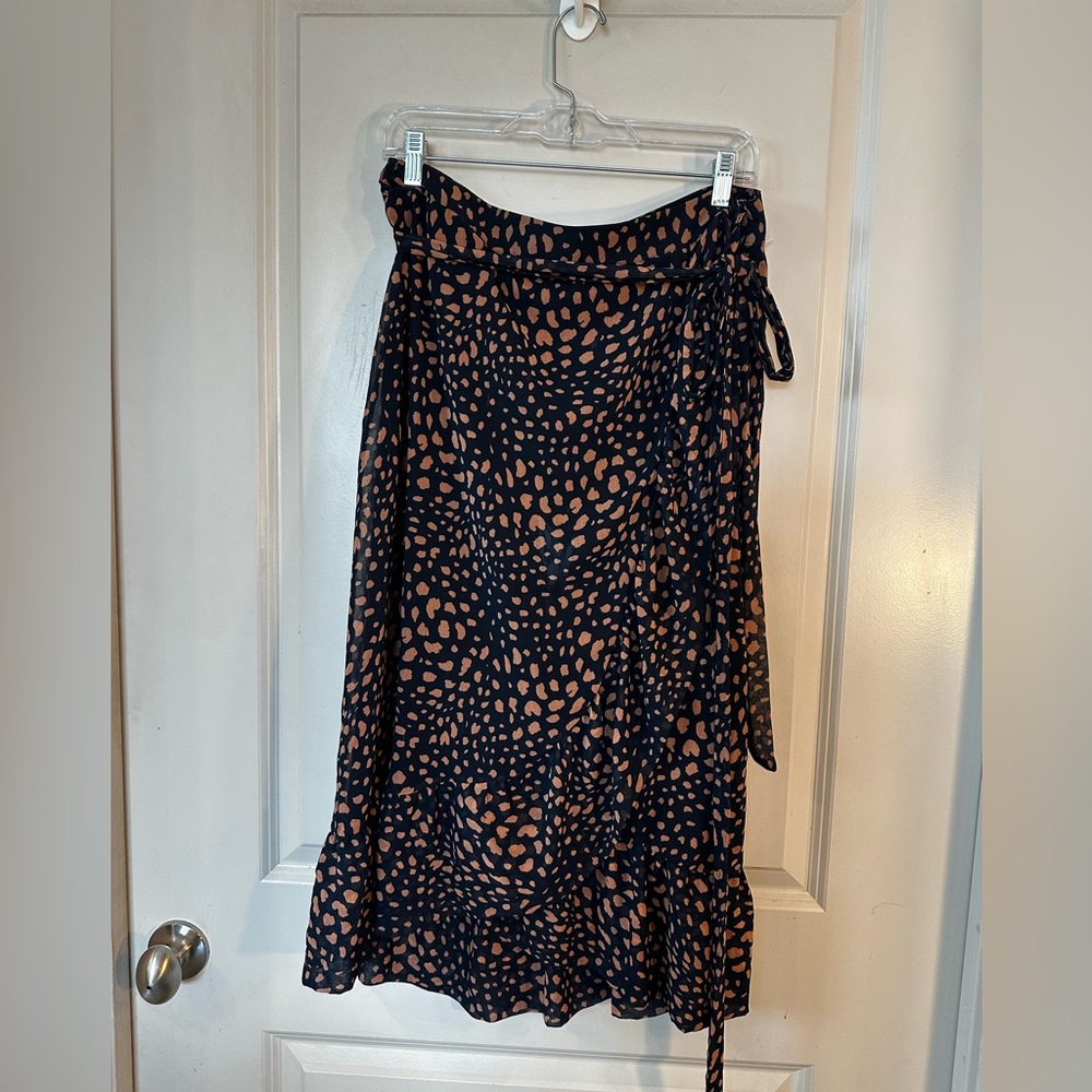 Sissy-Boy Cheetah Brown & NavyRuffle Front Wrap Around Skirt, Large